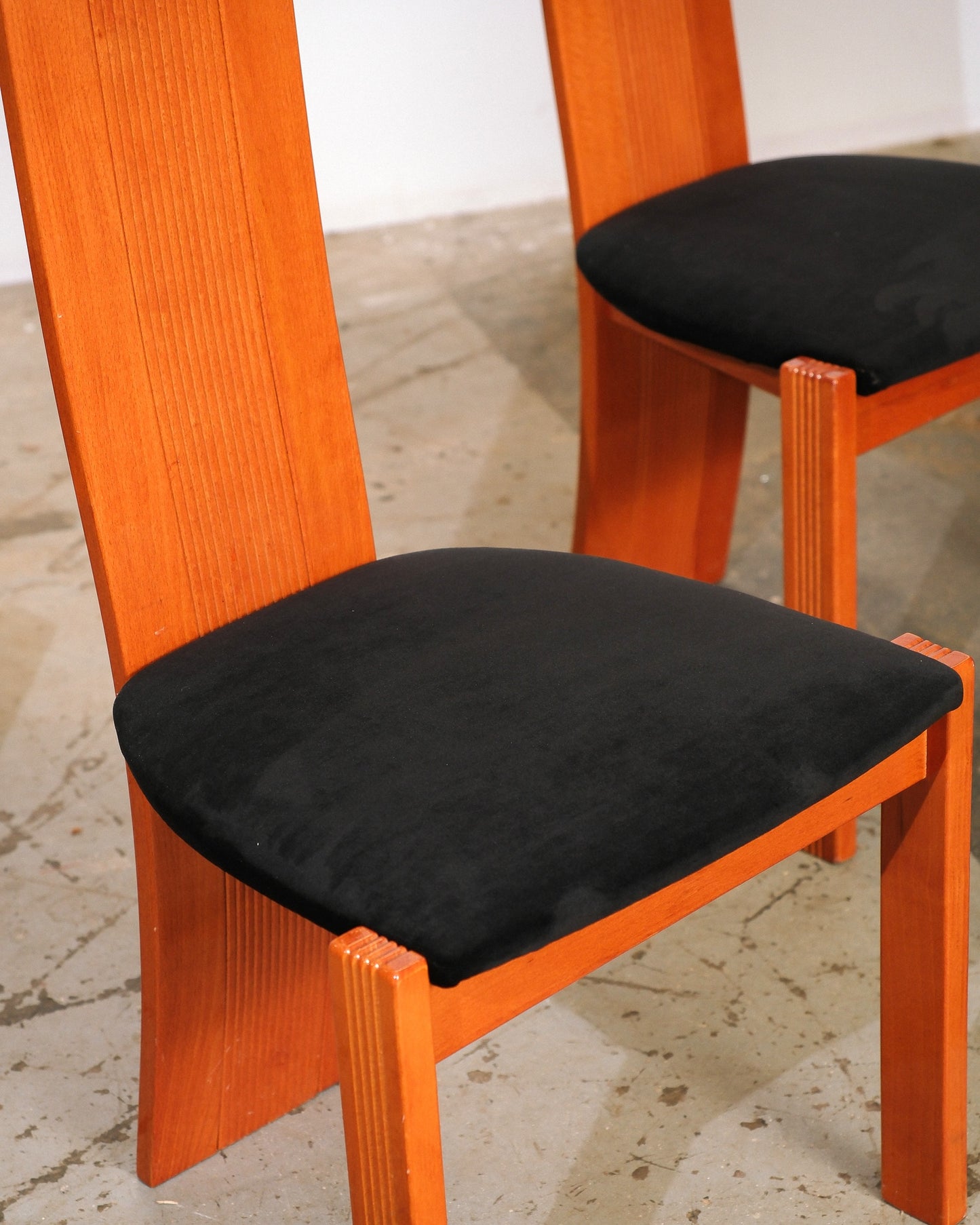 1992 Italian Vintage Chair Set with Black Velvet Fabric (Set of 4)