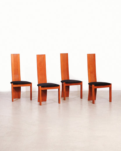 1992 Italian Vintage Chair Set with Black Velvet Fabric (Set of 4)