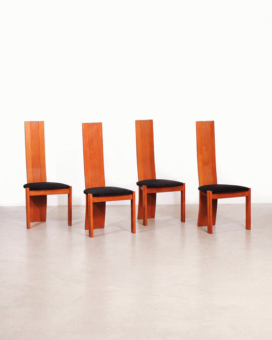 1992 Italian Vintage Chair Set with Black Velvet Fabric (Set of 4)