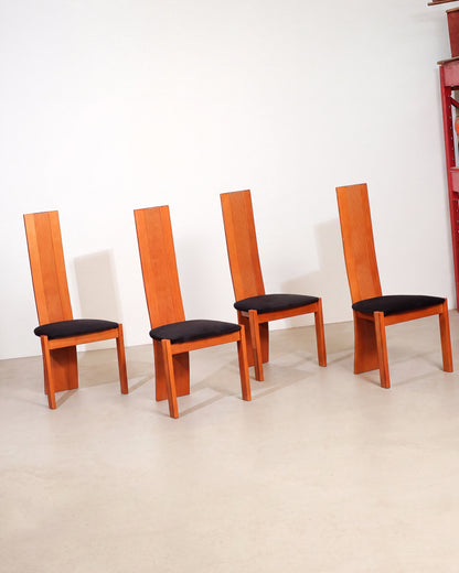 1992 Italian Vintage Chair Set with Black Velvet Fabric (Set of 4)
