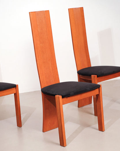 1992 Italian Vintage Chair Set with Black Velvet Fabric (Set of 4)