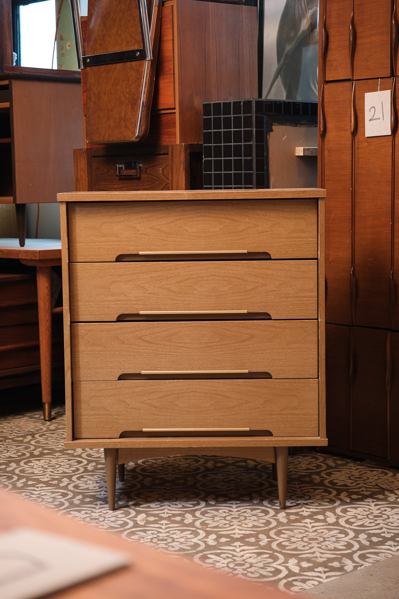 MCM Walnut Tallboy Dresser