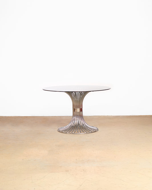 Postmodern Smoked Glass / Chrome Dining Table by Gastone Rinaldi