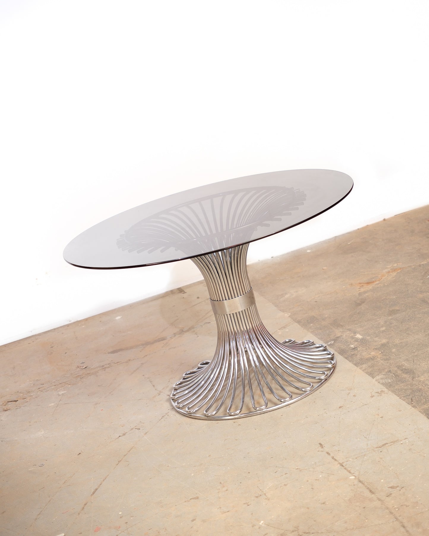 Postmodern Smoked Glass / Chrome Dining Table by Gastone Rinaldi