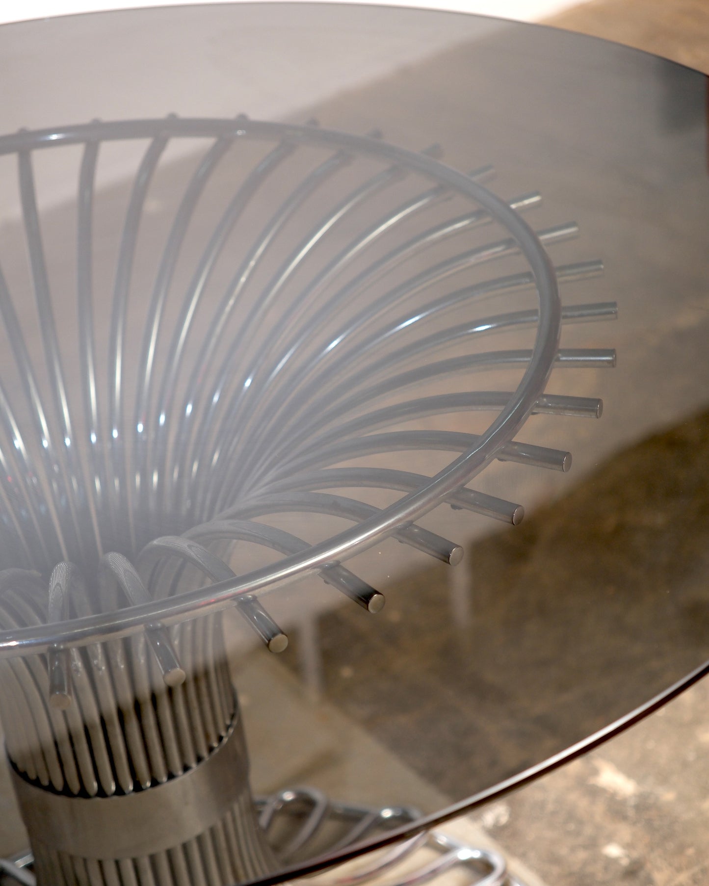 Postmodern Smoked Glass / Chrome Dining Table by Gastone Rinaldi