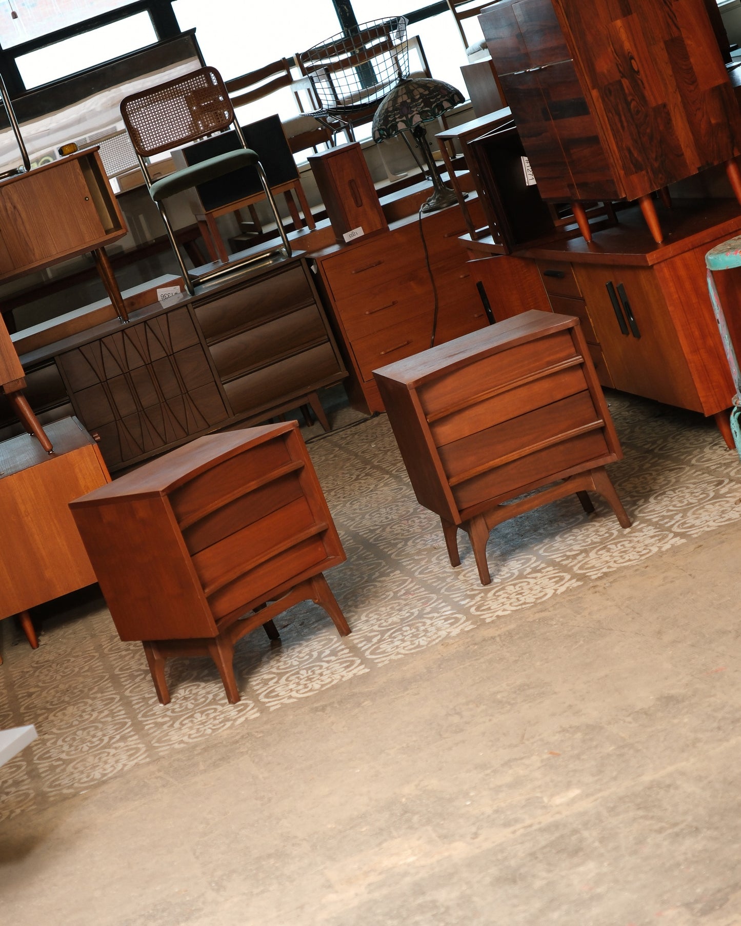 MCM Brutalist Dark Walnut Nightstands