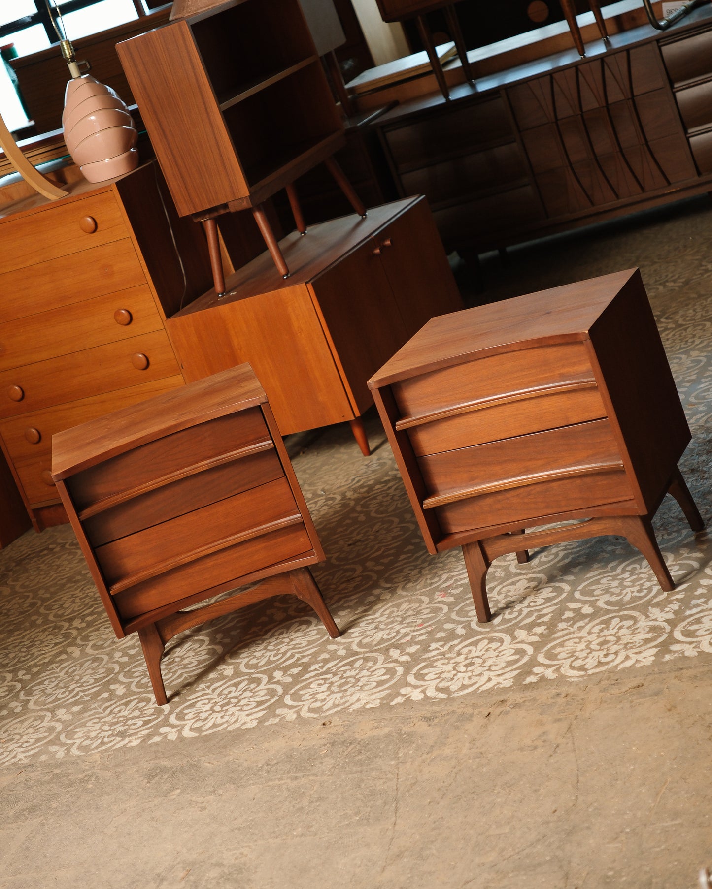 MCM Brutalist Dark Walnut Nightstands