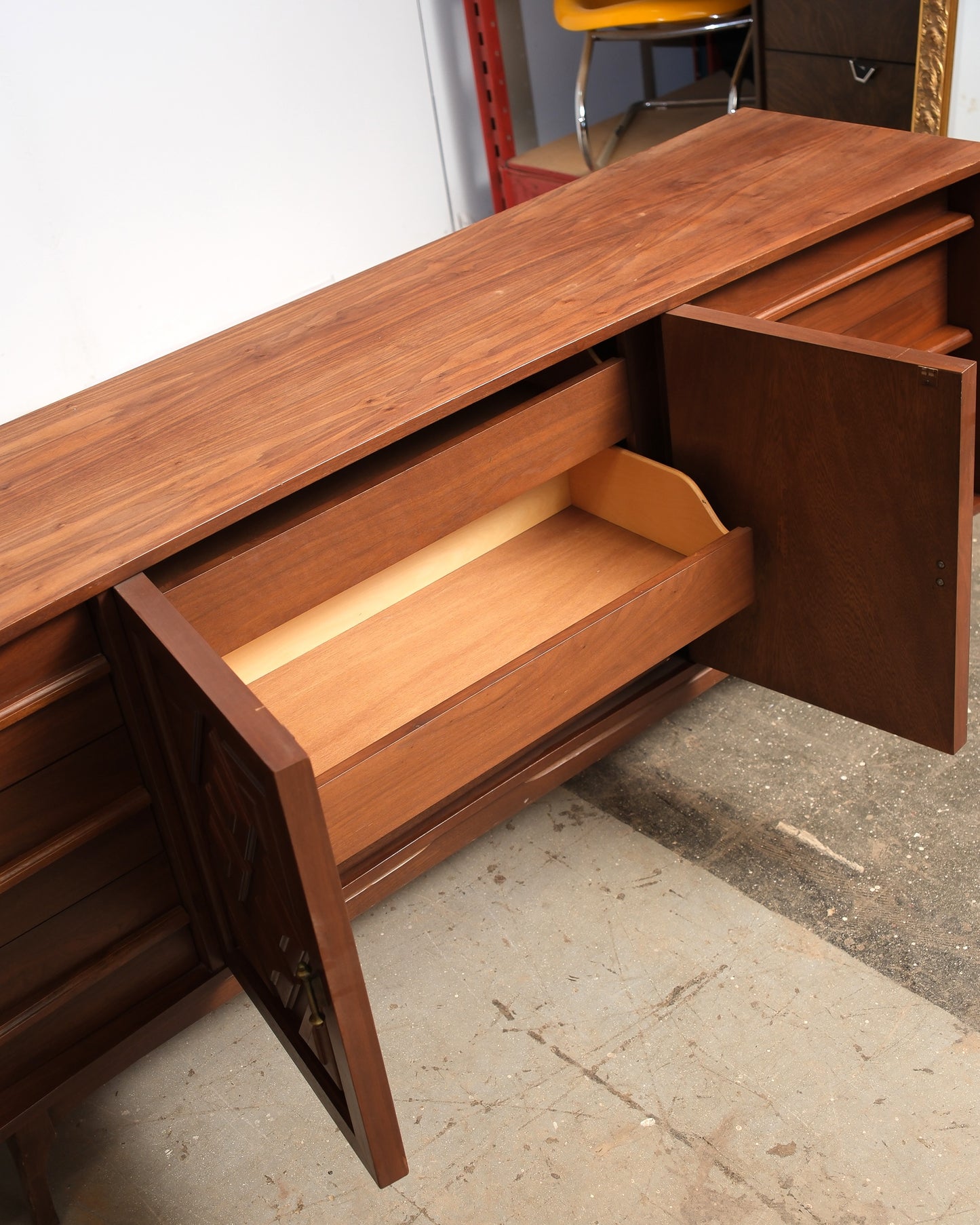 MCM Brutalist Dark Walnut Dresser / Credenza