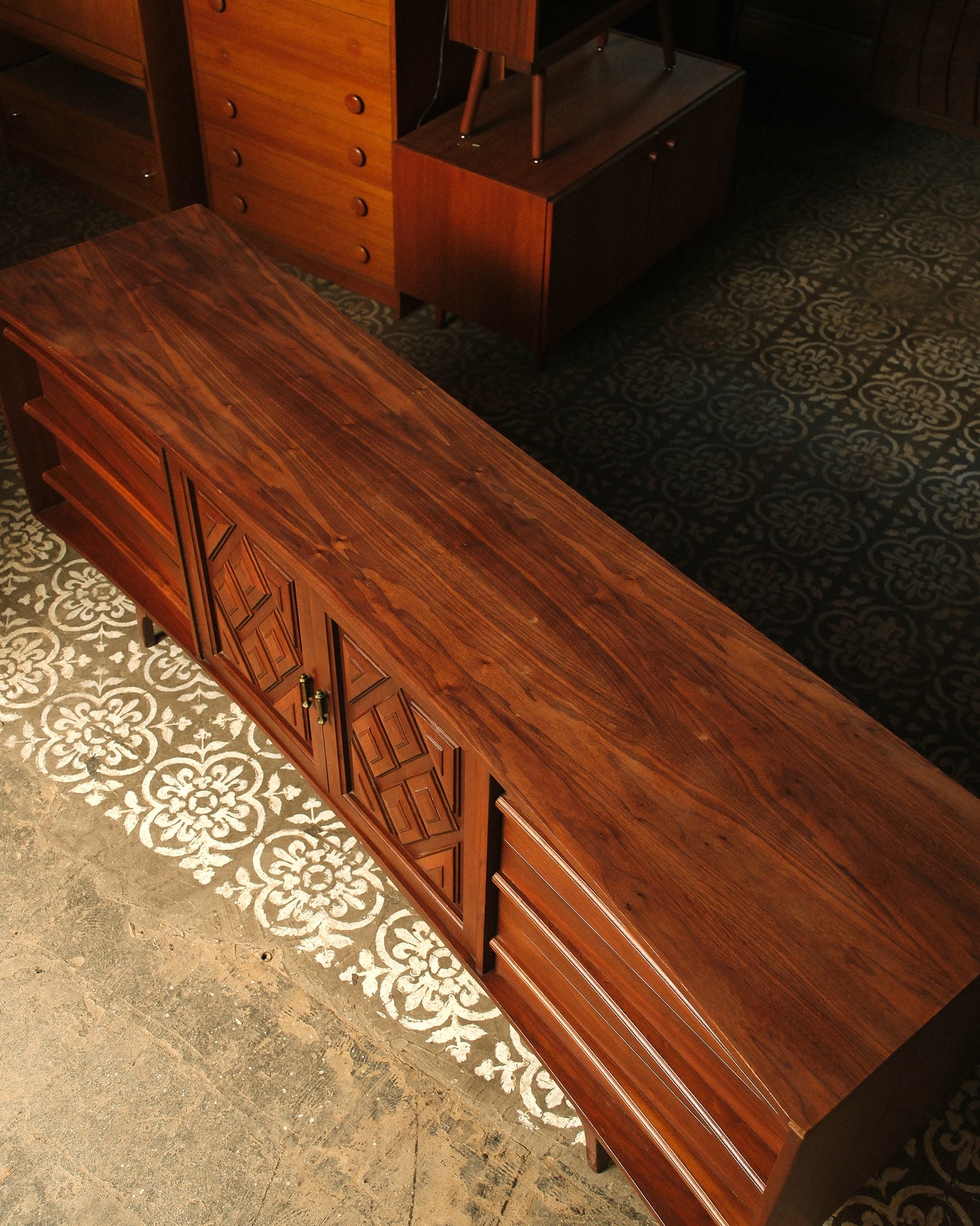 MCM Brutalist Dark Walnut Dresser / Credenza