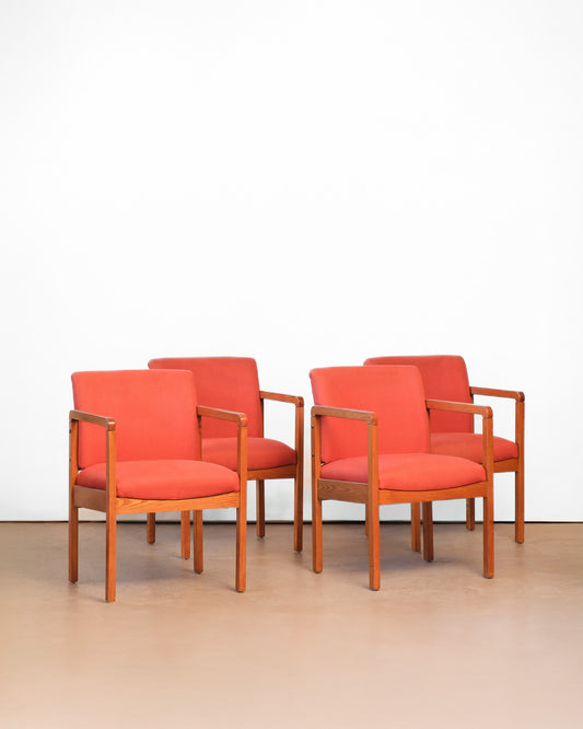 MCM Oak Red Upholstery Chair Set