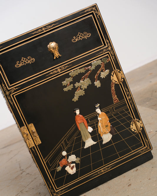 Vintage Black Lacquered Nightstand / End Table