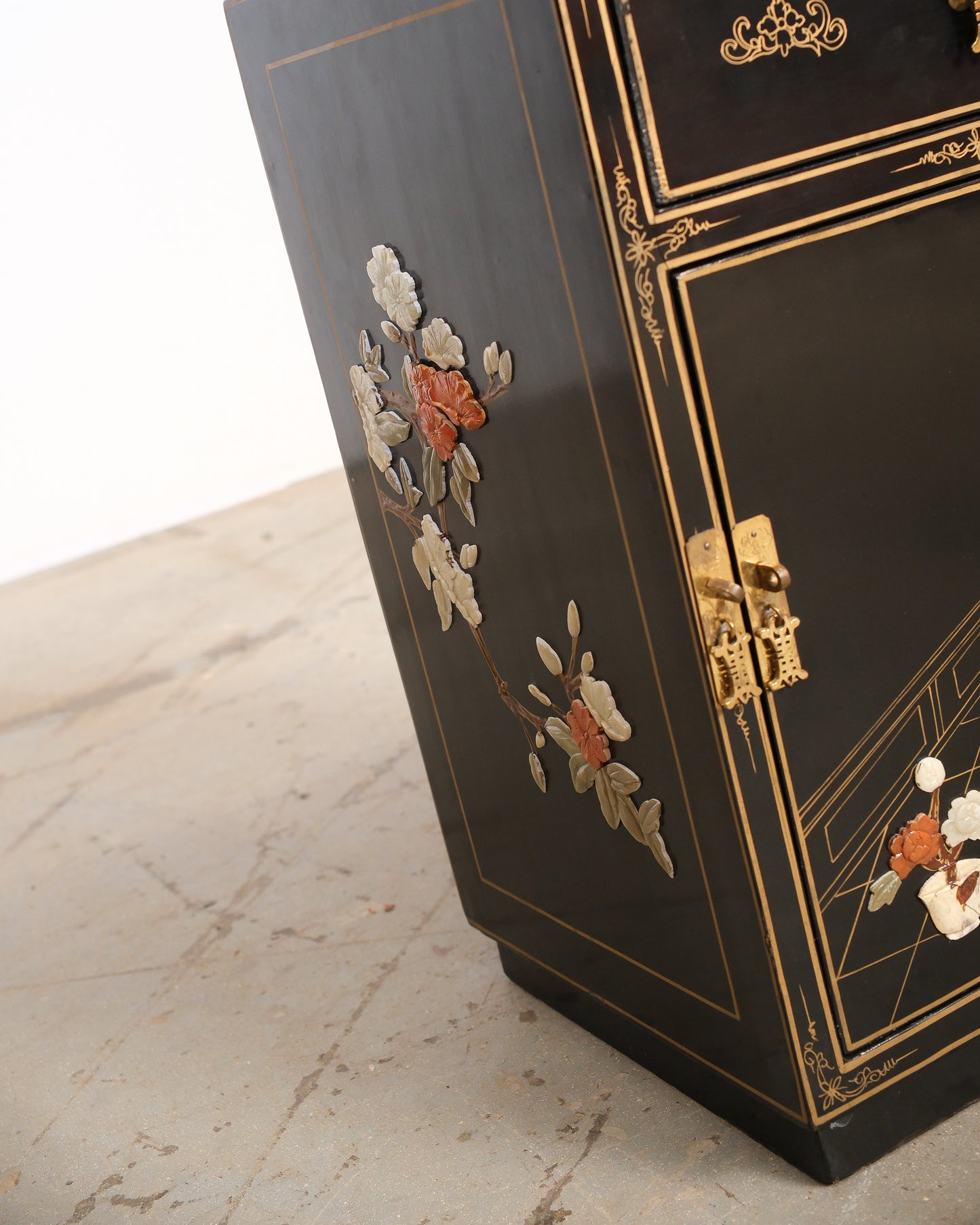 Vintage Black Lacquered Nightstand / End Table