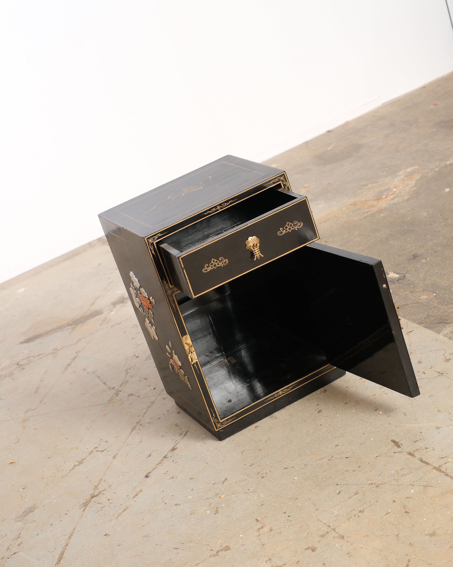 Vintage Black Lacquered Nightstand / End Table