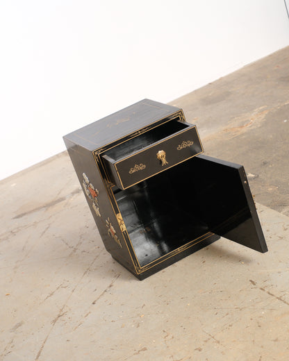 Vintage Black Lacquered Nightstand / End Table
