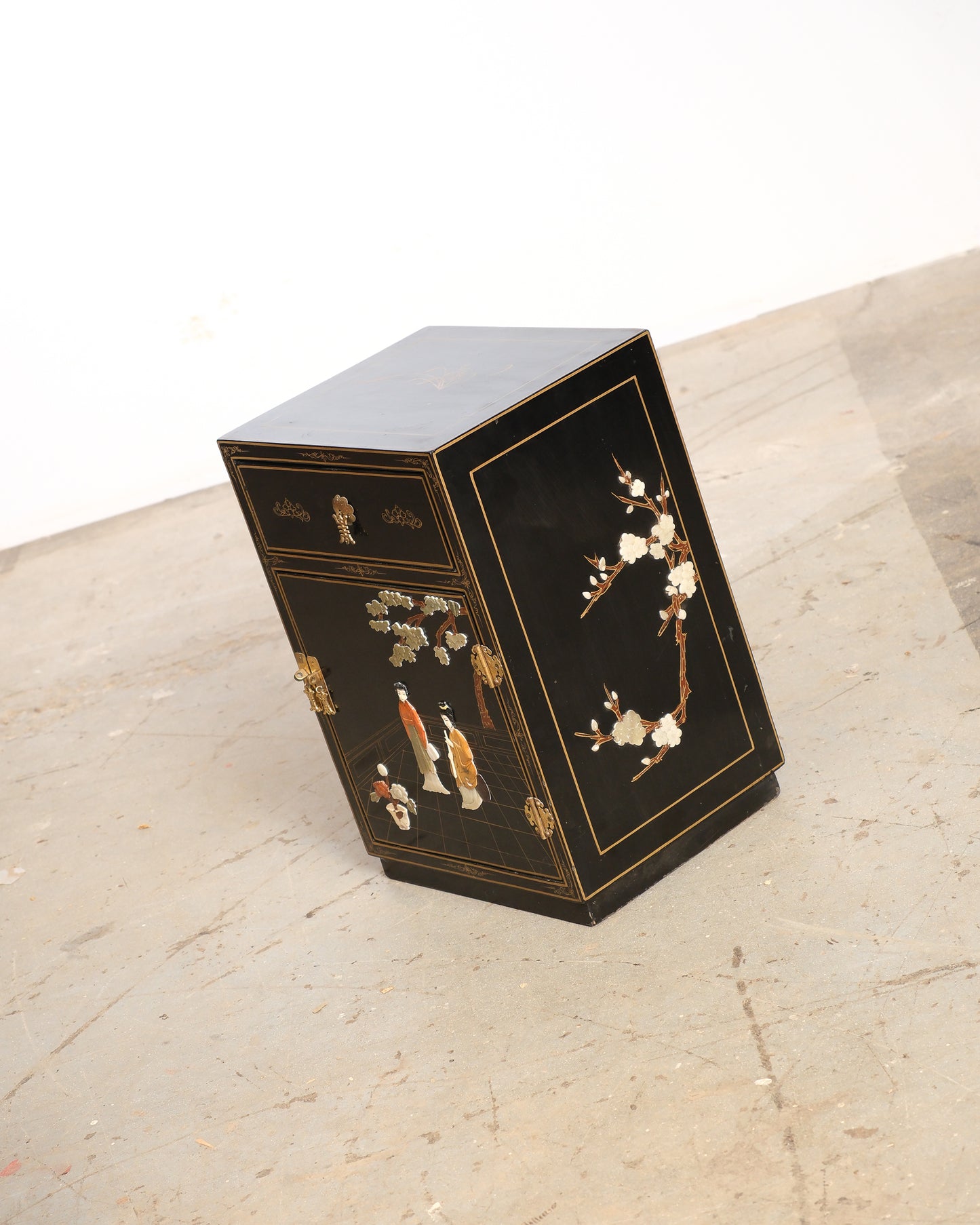 Vintage Black Lacquered Nightstand / End Table