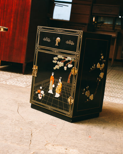 Vintage Black Lacquered Nightstand / End Table