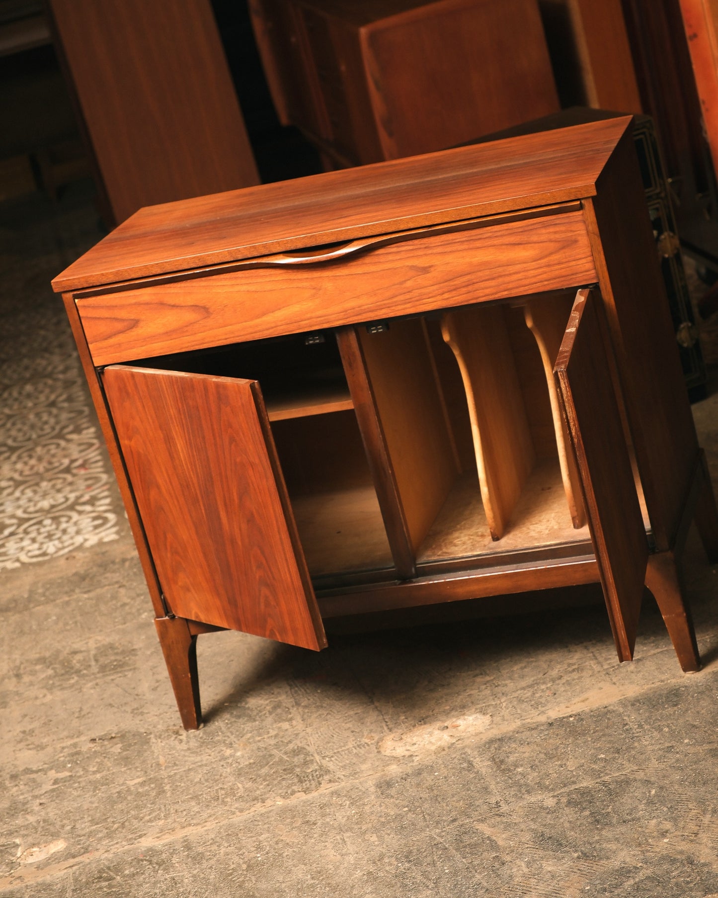 MCM Dark Walnut Cabinet / Vinyl Holder by KF (Restored)