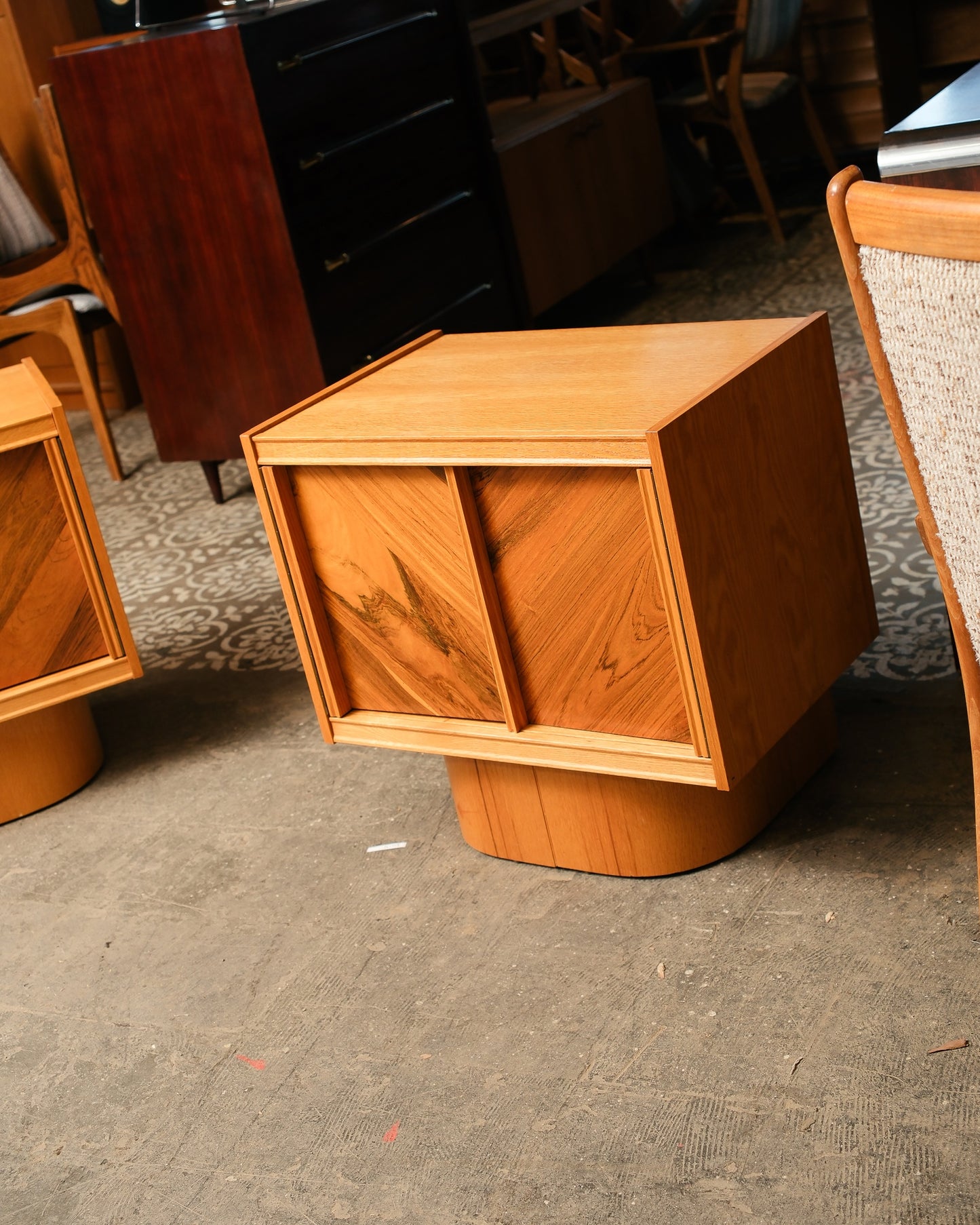 MCM Brutalist Oak and Rosewood Nightstands by Tobago
