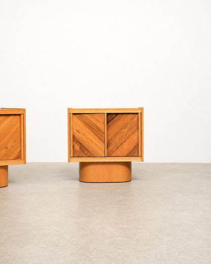 MCM Brutalist Oak and Rosewood Nightstands by Tobago