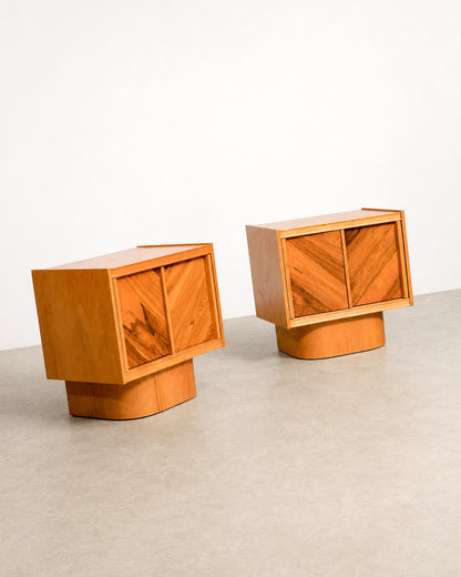 MCM Brutalist Oak and Rosewood Nightstands by Tobago