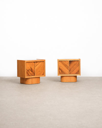 MCM Brutalist Oak and Rosewood Nightstands by Tobago