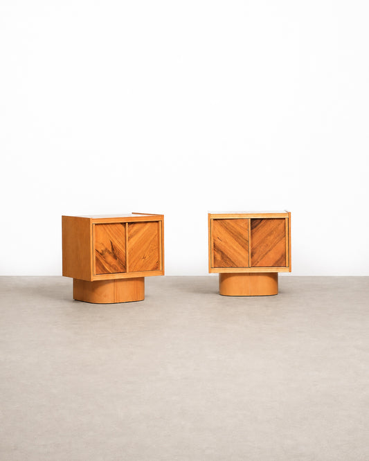 MCM Brutalist Oak and Rosewood Nightstands by Tobago