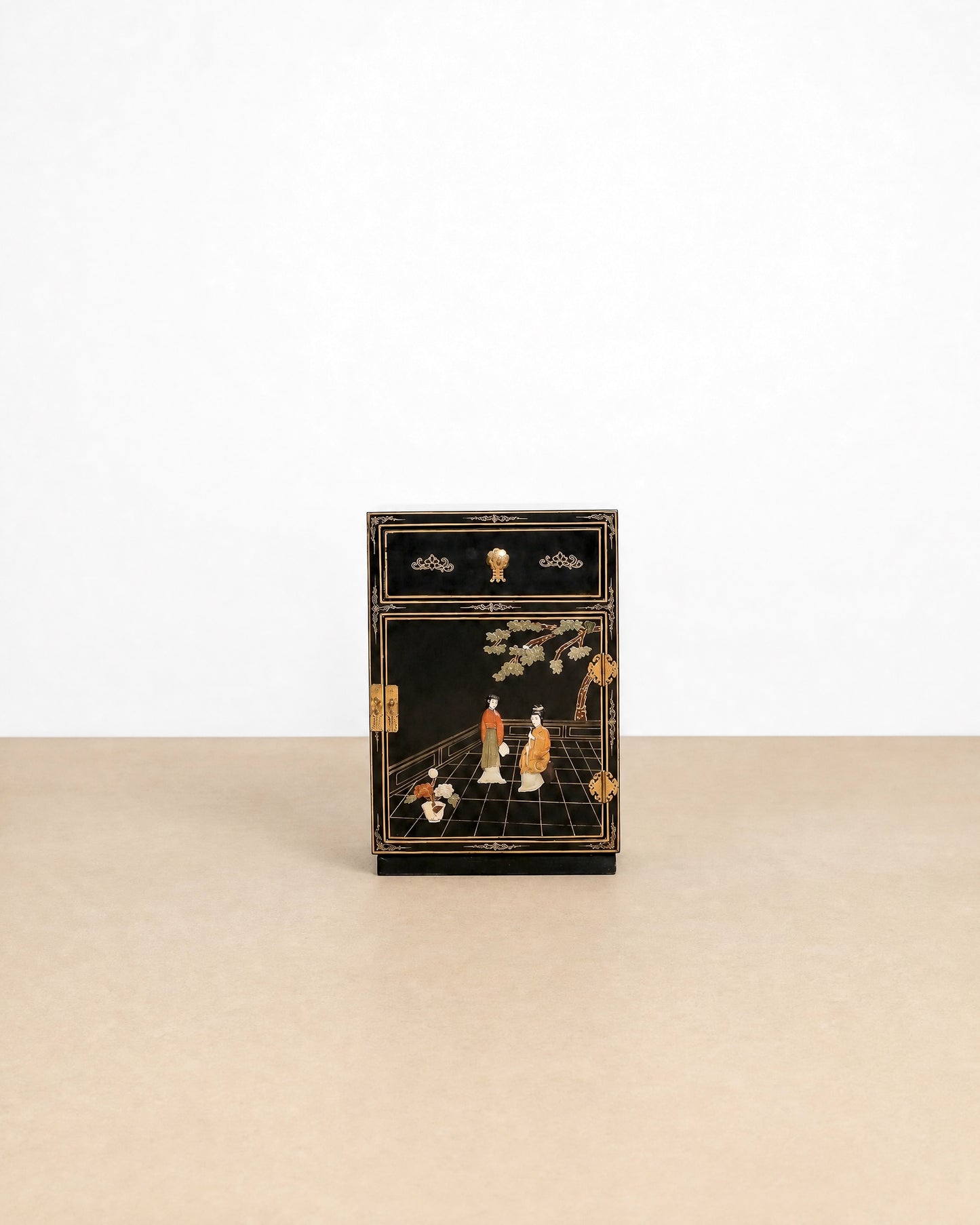 Vintage Black Lacquered Nightstand / End Table