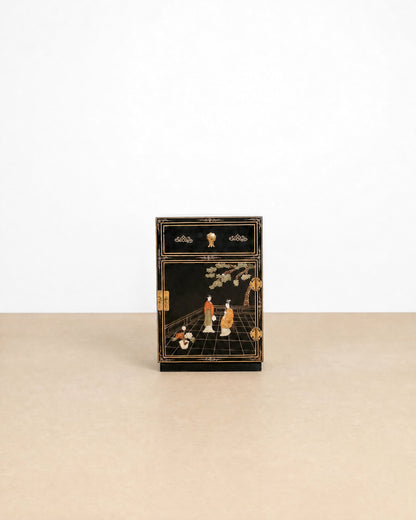 Vintage Black Lacquered Nightstand / End Table