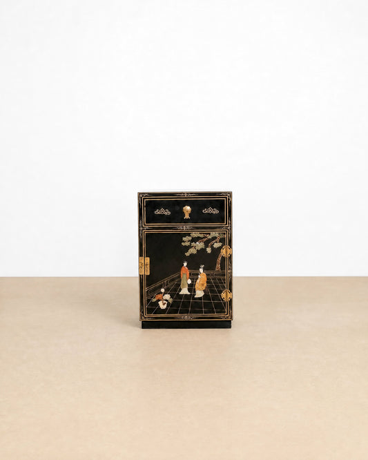 Vintage Black Lacquered Nightstand / End Table