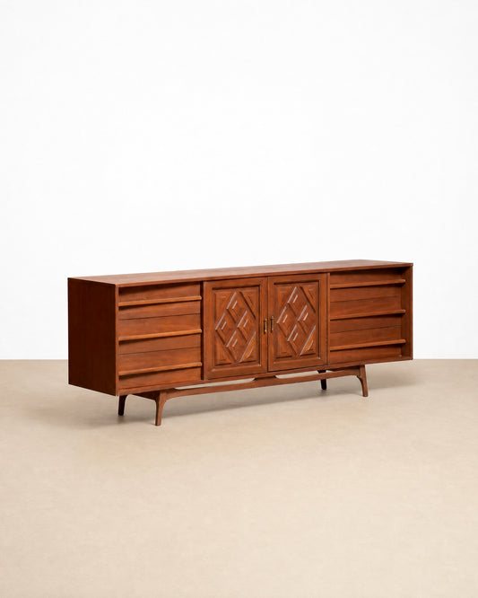 MCM Brutalist Dark Walnut Dresser / Credenza