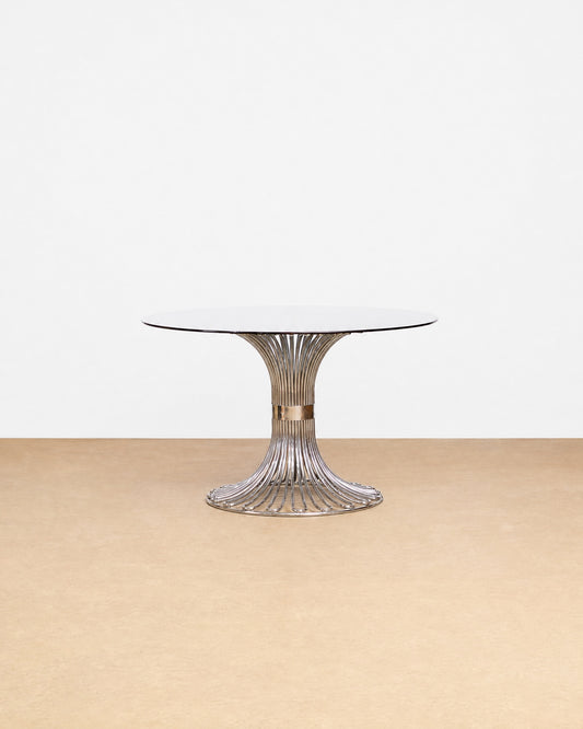 Postmodern Smoked Glass / Chrome Dining Table by Gastone Rinaldi