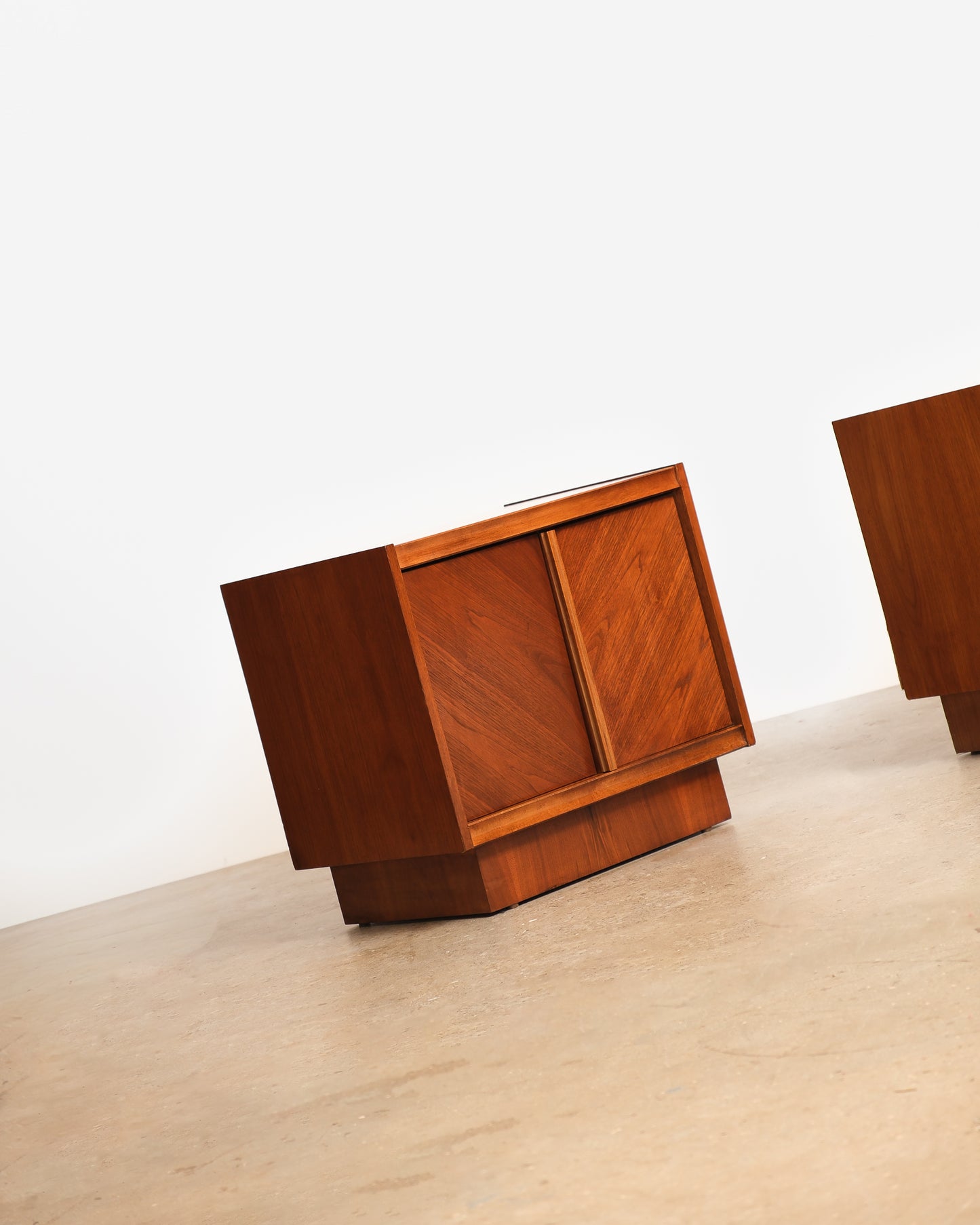 MCM Brutalist Dark Walnut Nightstand Set