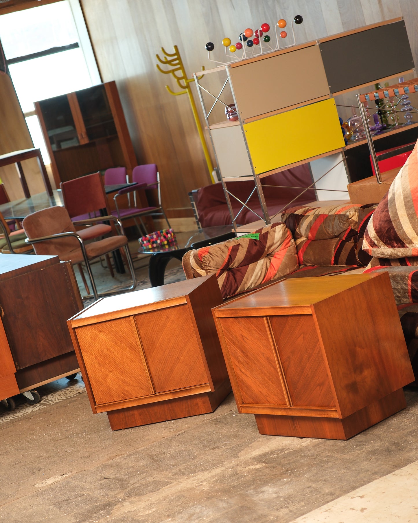 MCM Brutalist Dark Walnut Nightstand Set