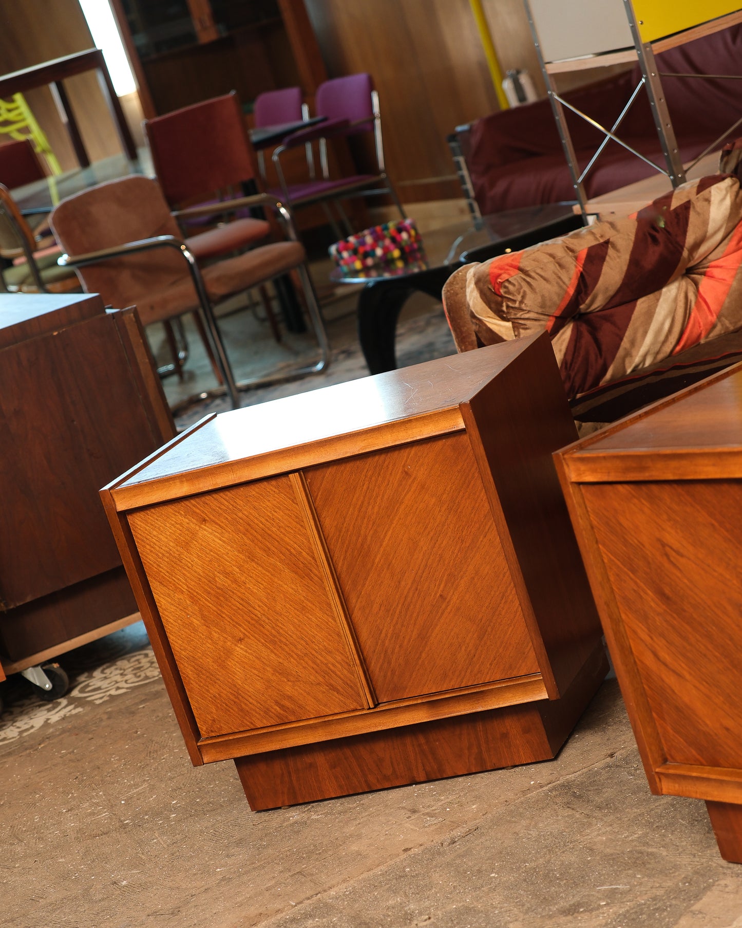 MCM Brutalist Dark Walnut Nightstand Set
