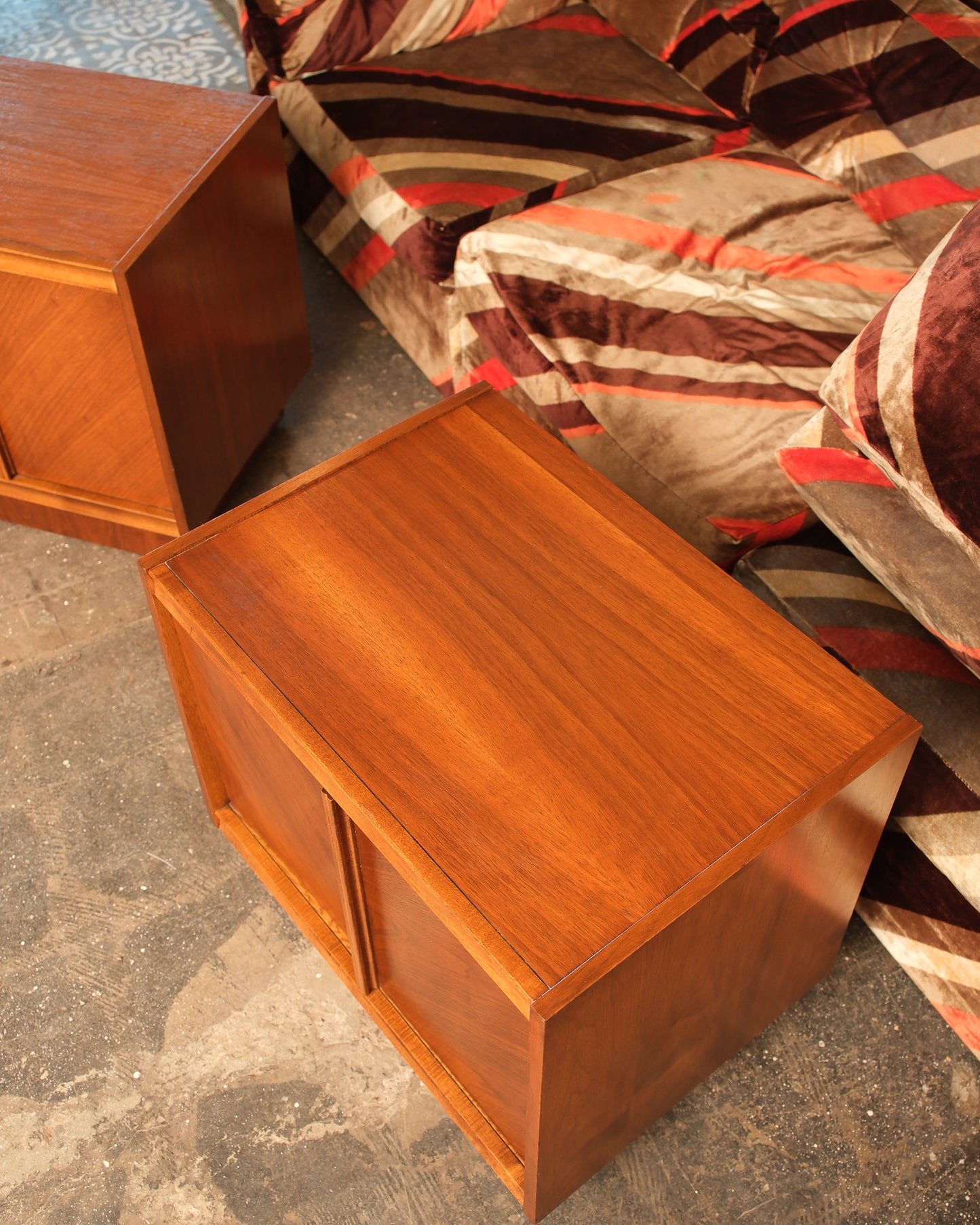MCM Brutalist Dark Walnut Nightstand Set