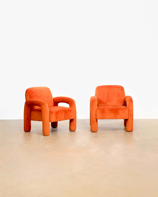 Velvet Upholstered Orange Armchair