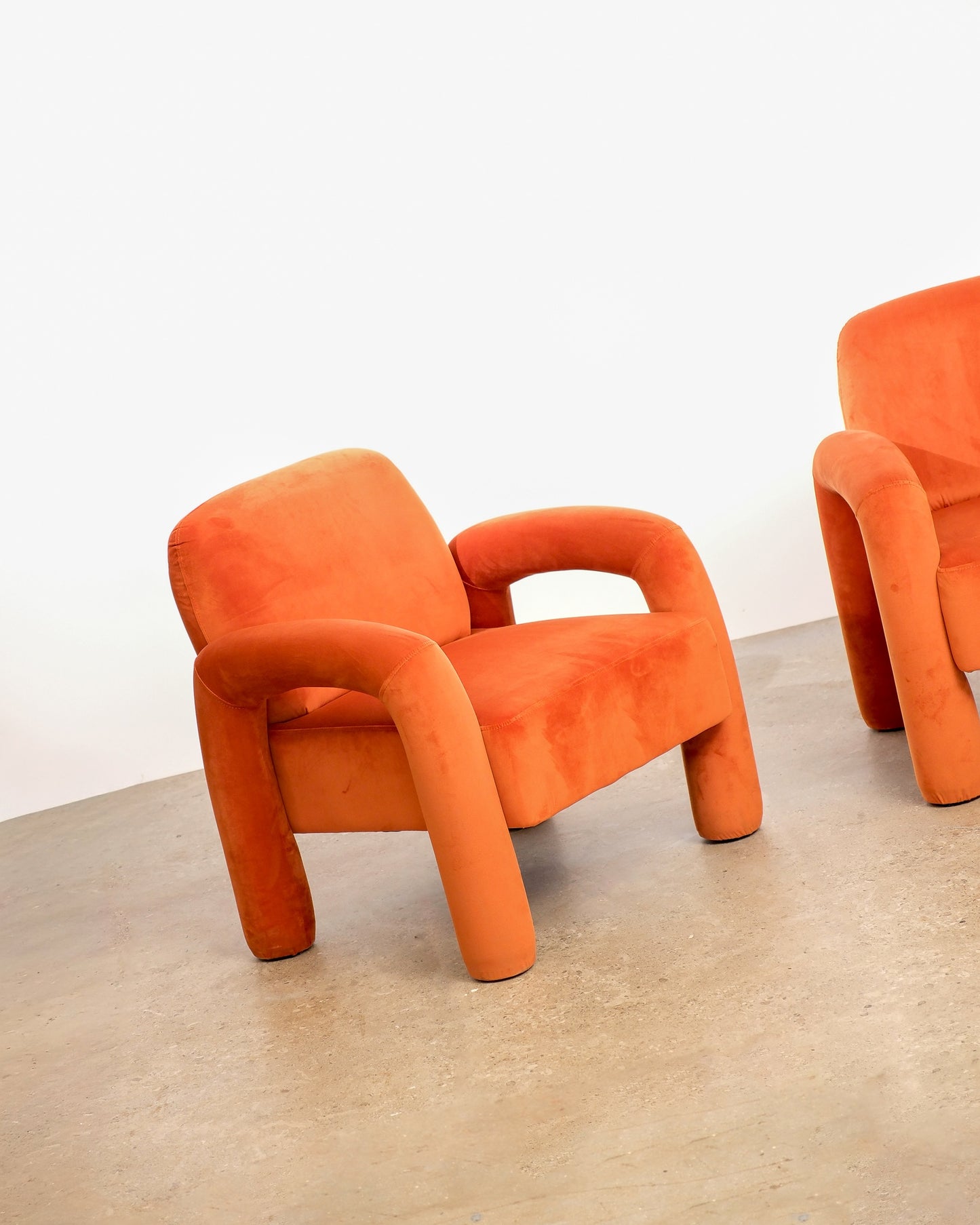 Velvet Upholstered Orange Armchair