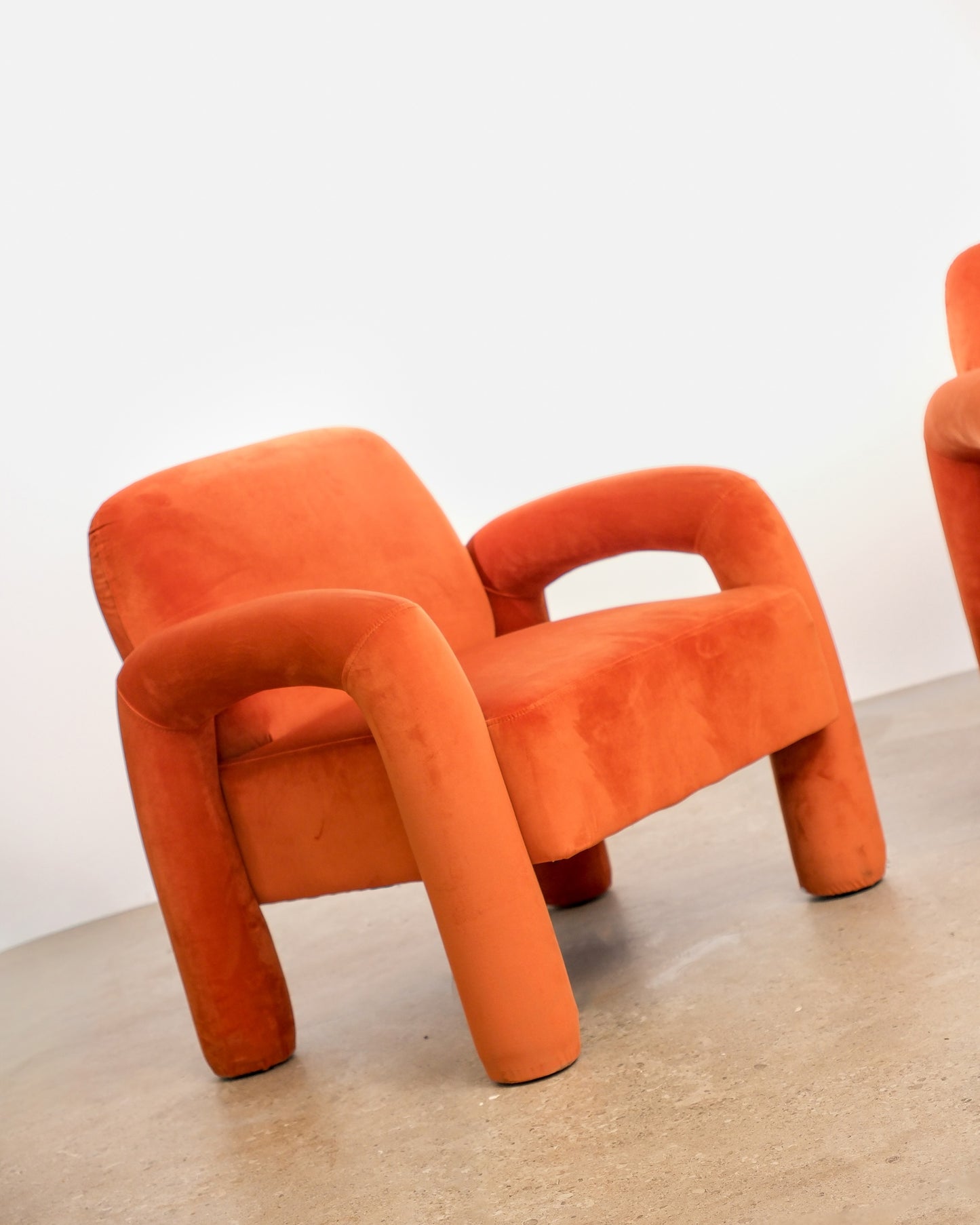 Velvet Upholstered Orange Armchair