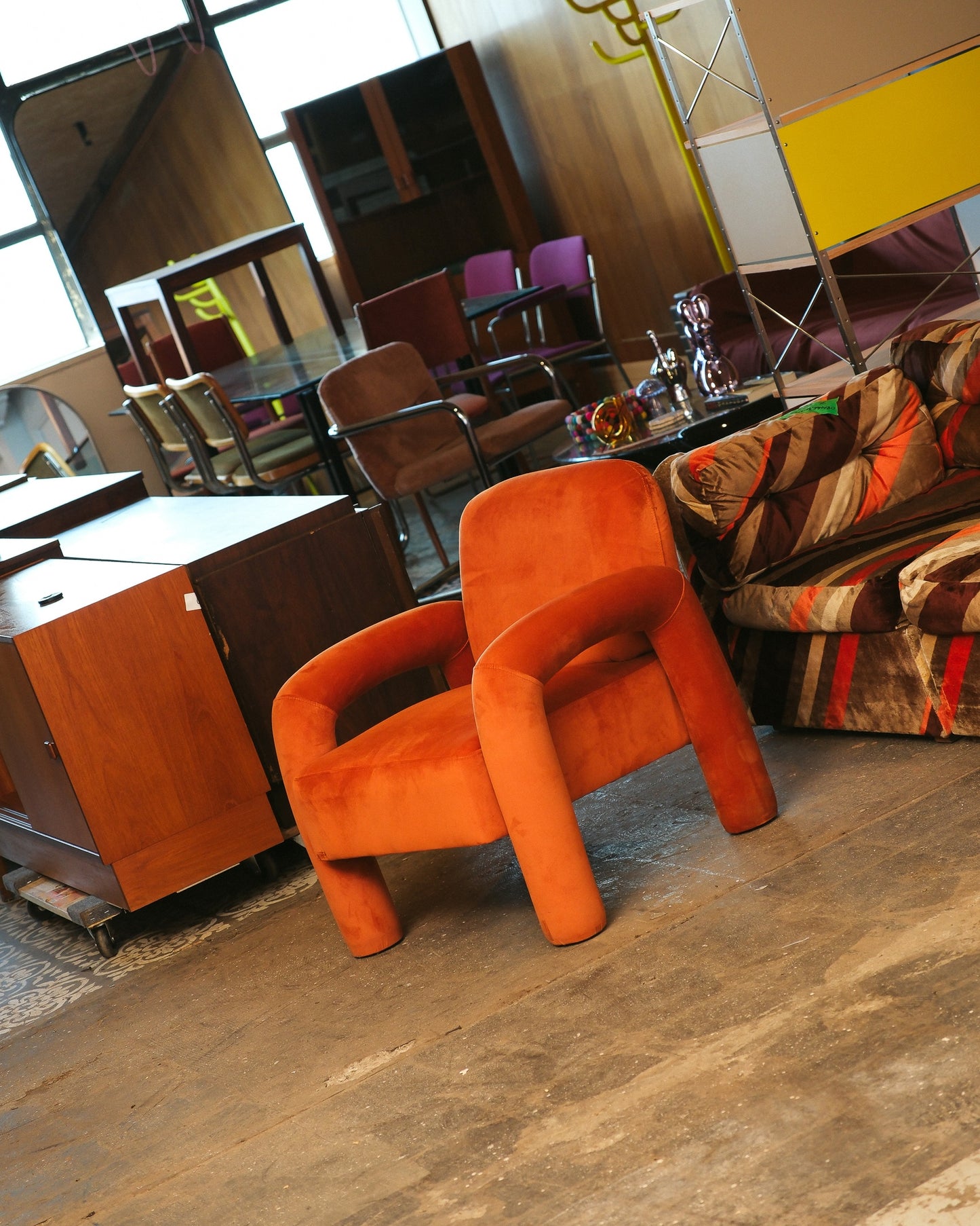 Velvet Upholstered Orange Armchair