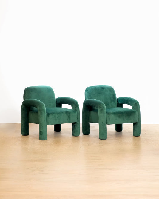 Velvet Upholstered Emerald Green Armchair