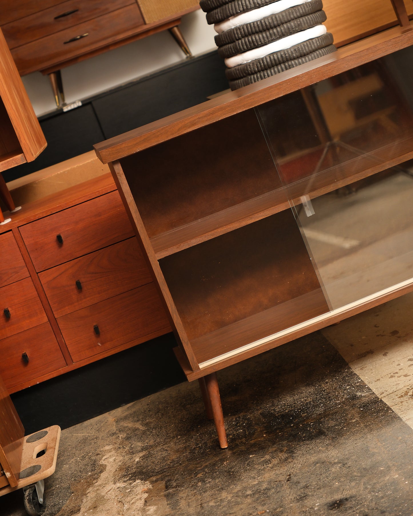 MCM Dark Walnut Glass Cabinet