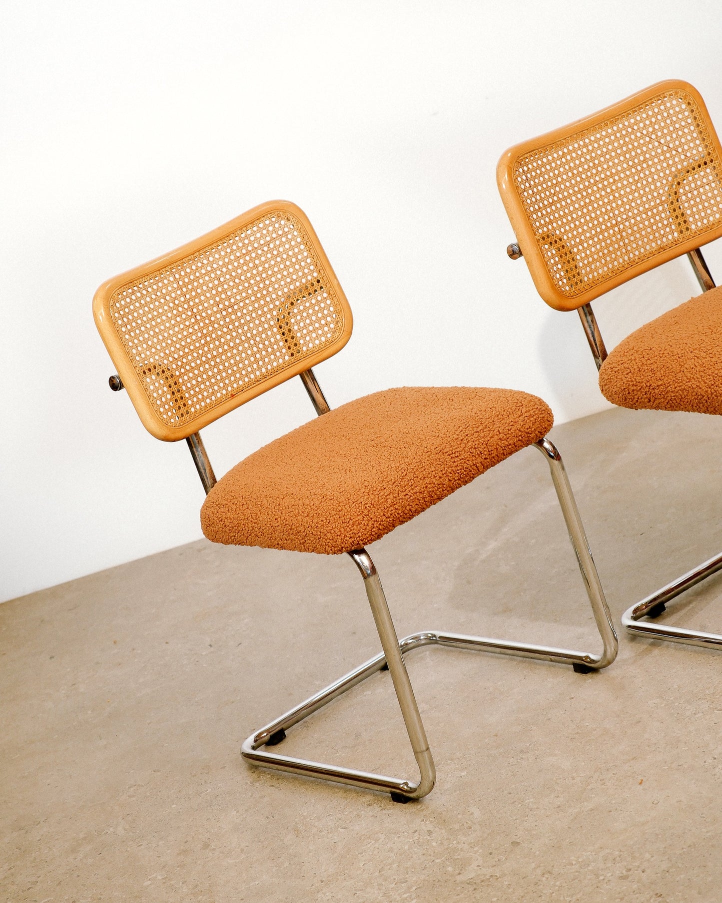 Cesca Chair Set with Camel Brown Bouclé Fabric