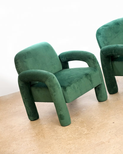 Velvet Upholstered Emerald Green Armchair