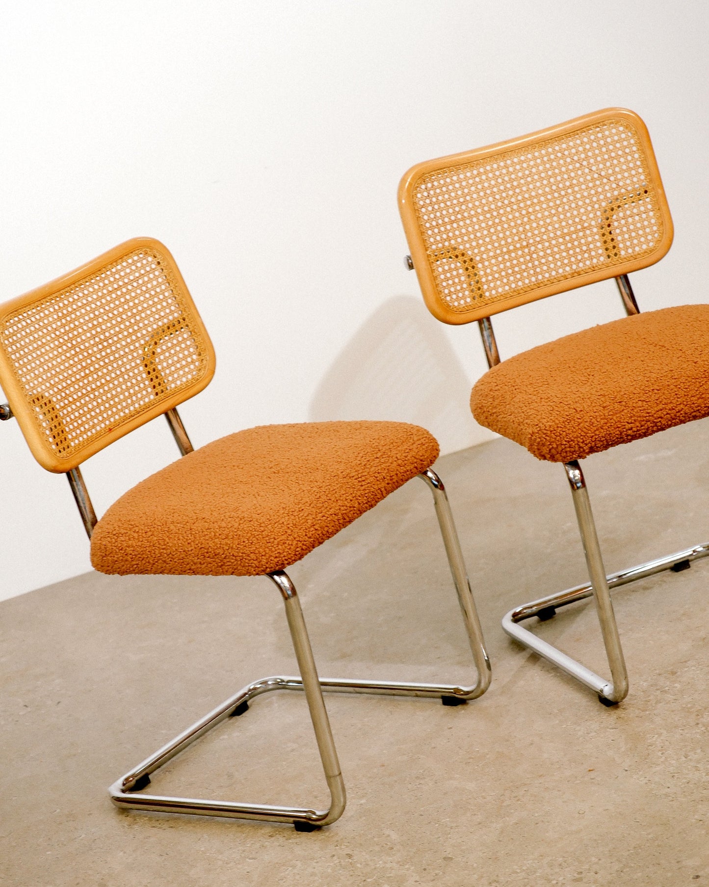 Cesca Chair Set with Camel Brown Bouclé Fabric