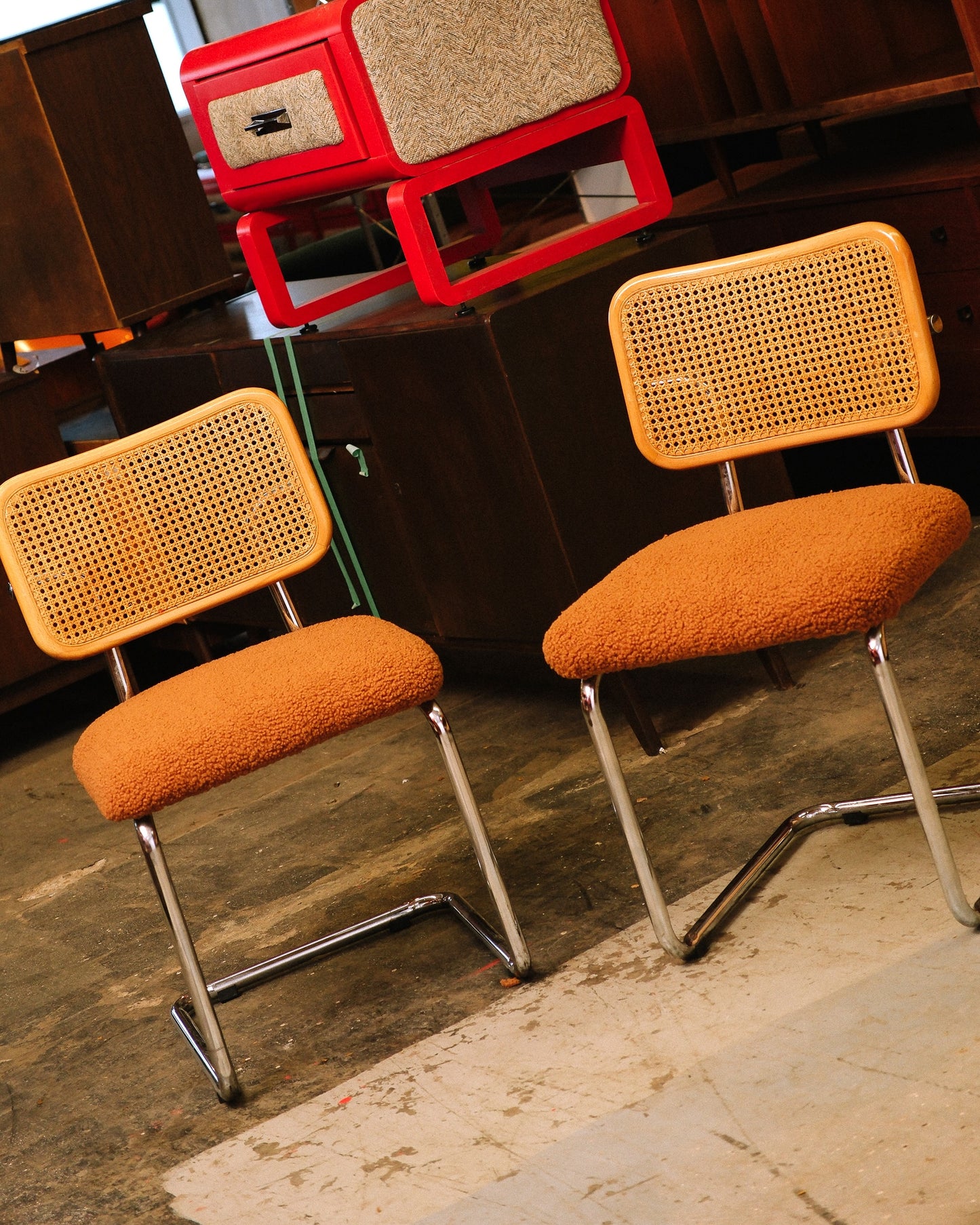 Cesca Chair Set with Camel Brown Bouclé Fabric
