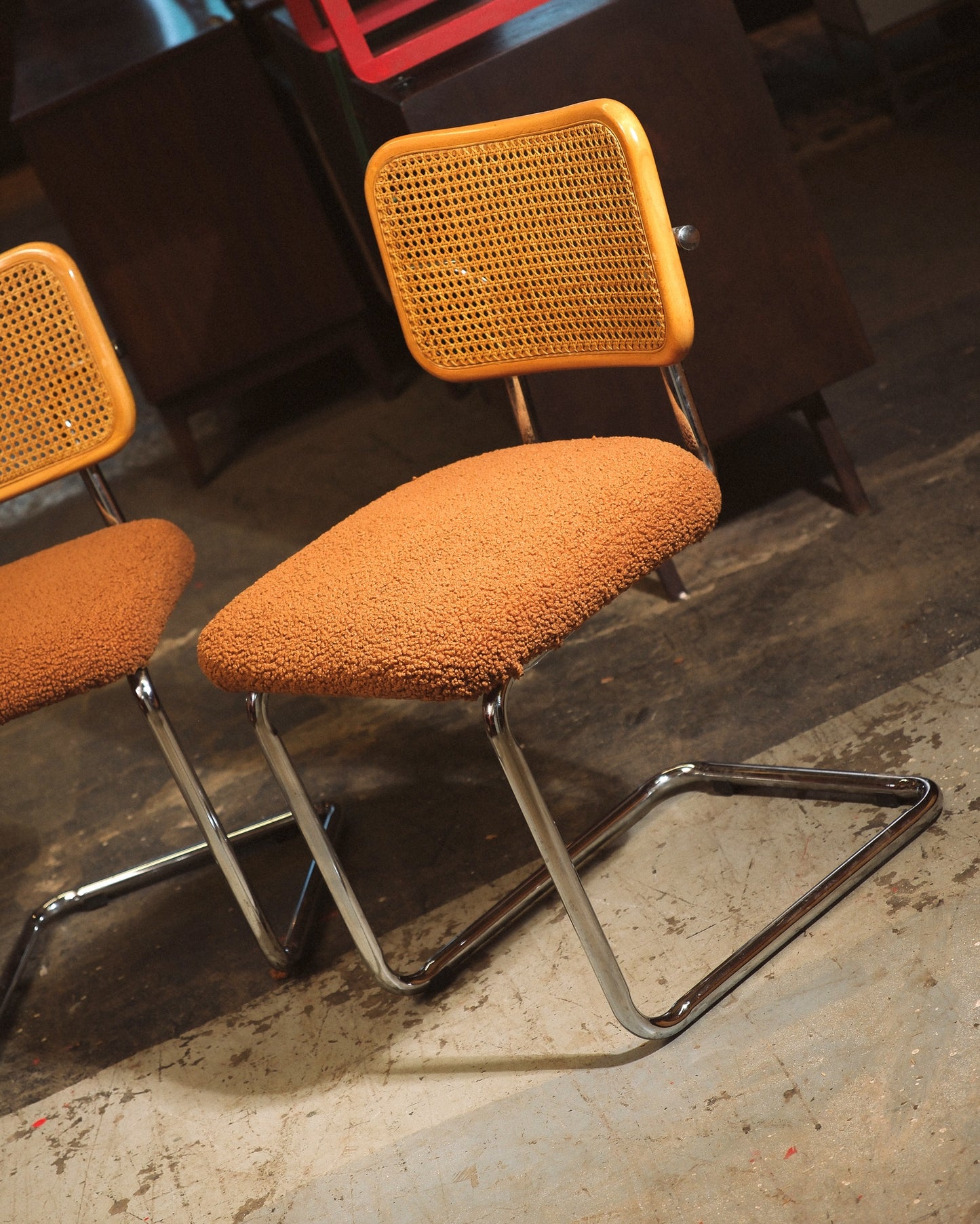 Cesca Chair Set with Camel Brown Bouclé Fabric
