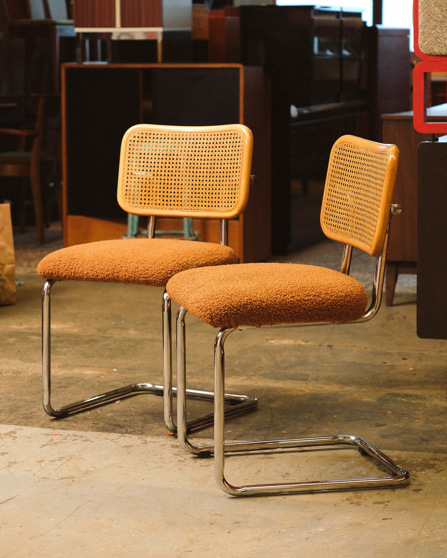 Cesca Chair Set with Camel Brown Bouclé Fabric