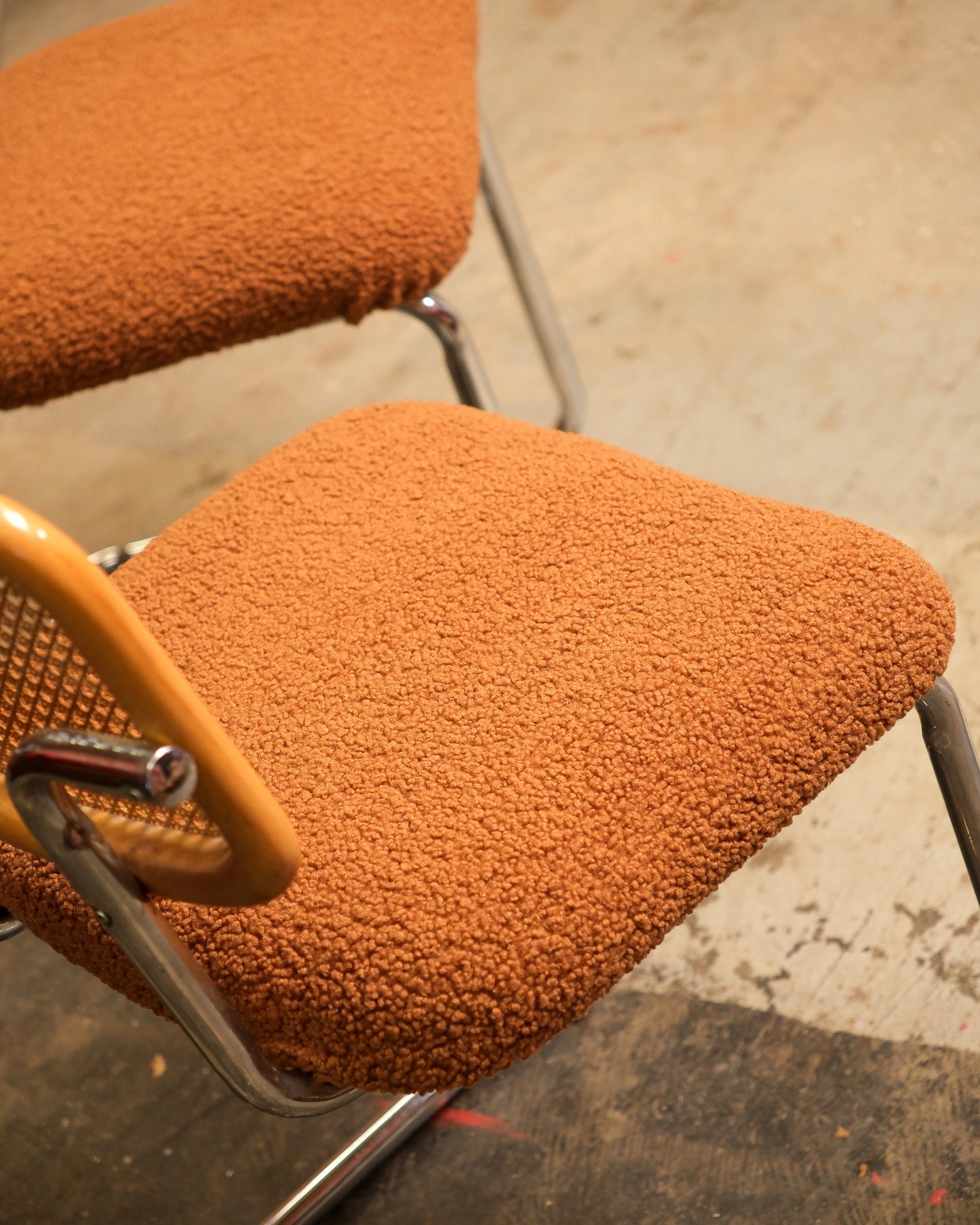 Cesca Chair Set with Camel Brown Bouclé Fabric