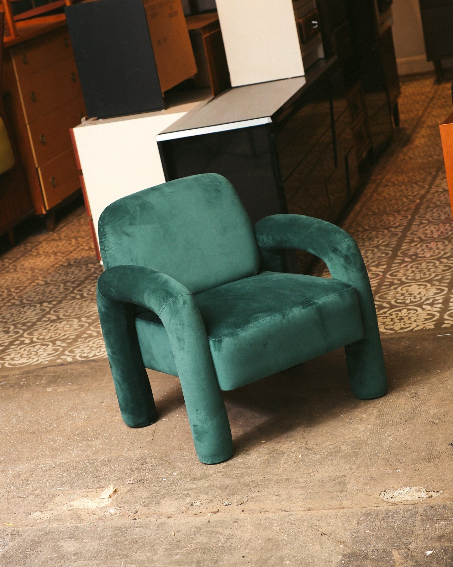 Velvet Upholstered Emerald Green Armchair
