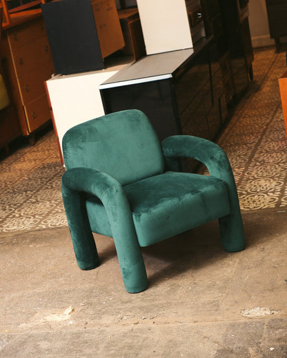 Velvet Upholstered Emerald Green Armchair